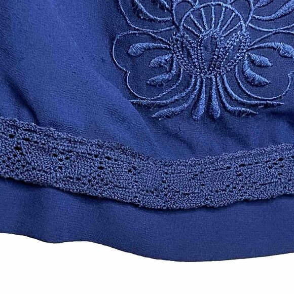 Naked Zebra Royal Blue Top W/ Embroidery & Lace Details, Key Hole Closure, Large - Picture 8 of 13